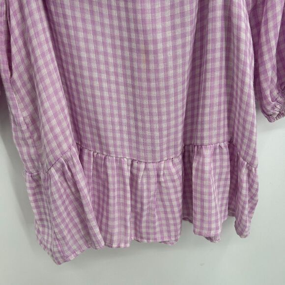 FRNCH Paris Purple White Check Gingham Ruffle Button Waist Tie Mini Dress Small - Picture 10 of 10